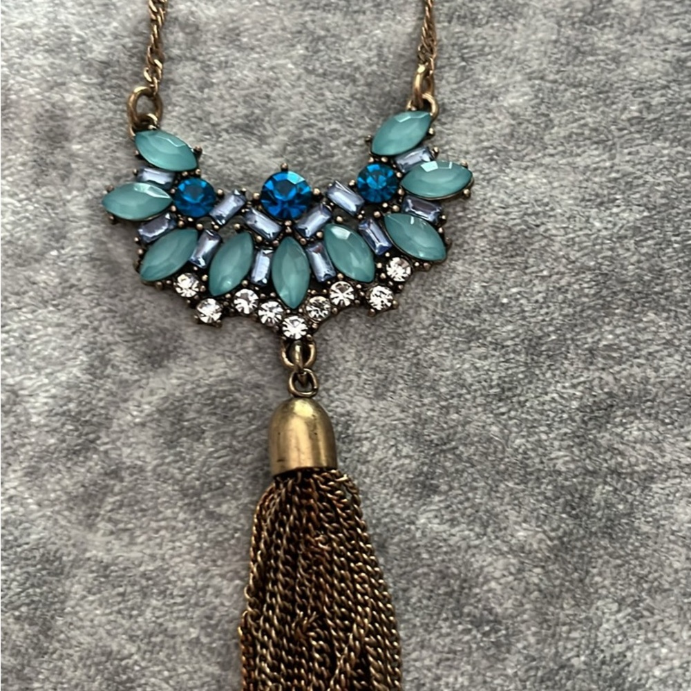 Elegant Blue and Gold Tone Vintage Statement Necklace